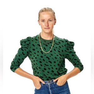 Clare V Le Puff long sleeve top green black animal print Sz M